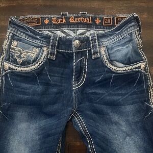 ROCK REVIVAL Daegan Dark Blue Denim Slim Stretch Men’s Boot Cut Jeans 29 x 30
